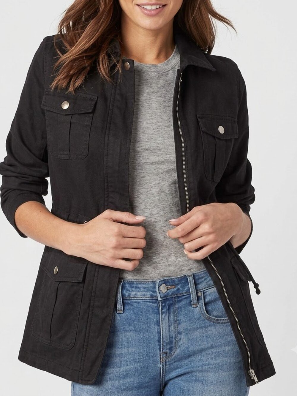 Utility Jacket Military Jacket Coat faux suede black size M